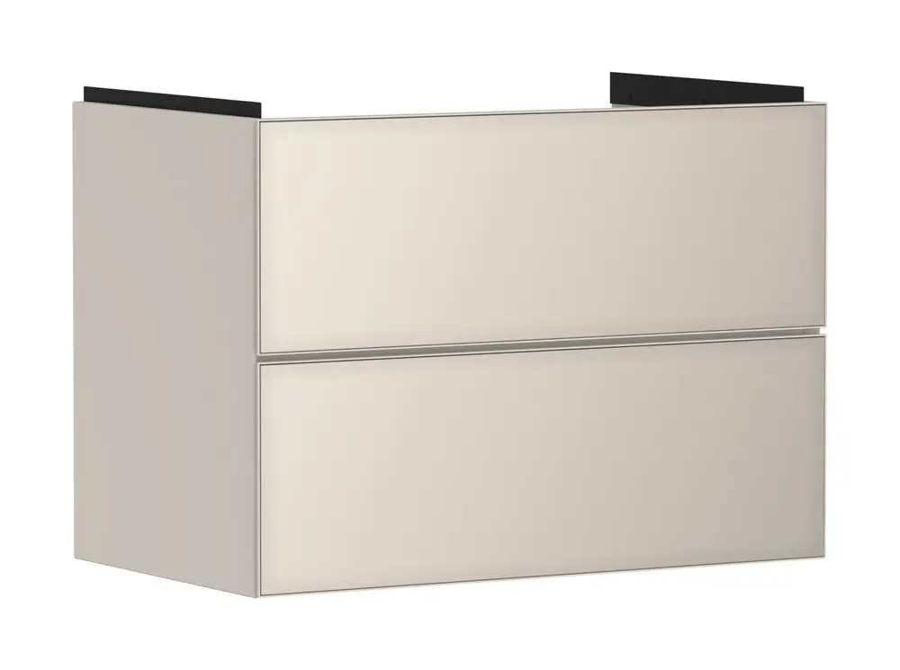Hansgrohe Waschtischunterschrank in sandbeige, mit zwei Schubkästen. Klare, schlichte Formensprache, passend für moderne Badezimmergestaltung.